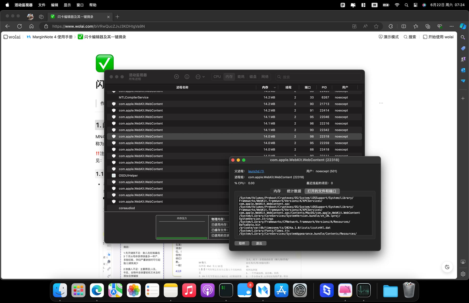 MN4创建大量的com.apple.Webkit.WebContent进程，卡顿缓慢- 故障反馈- MarginNote 中文社区