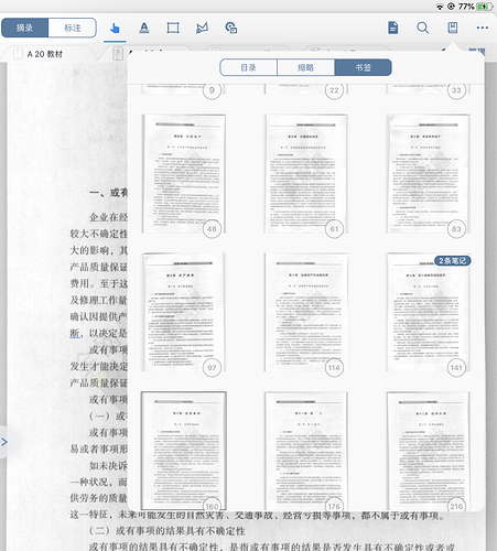 文档书签页能不能显示为：页数或者类似笔记一样的大纲模式